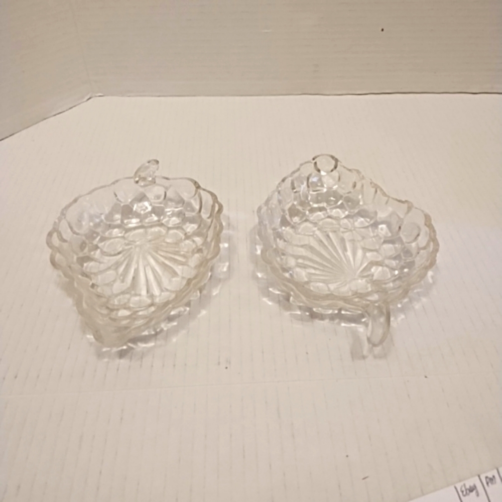Grape Cluster Shape Candy Dishes Set Of Two Cut Glass Crystal 7" x 4.5" Vintage